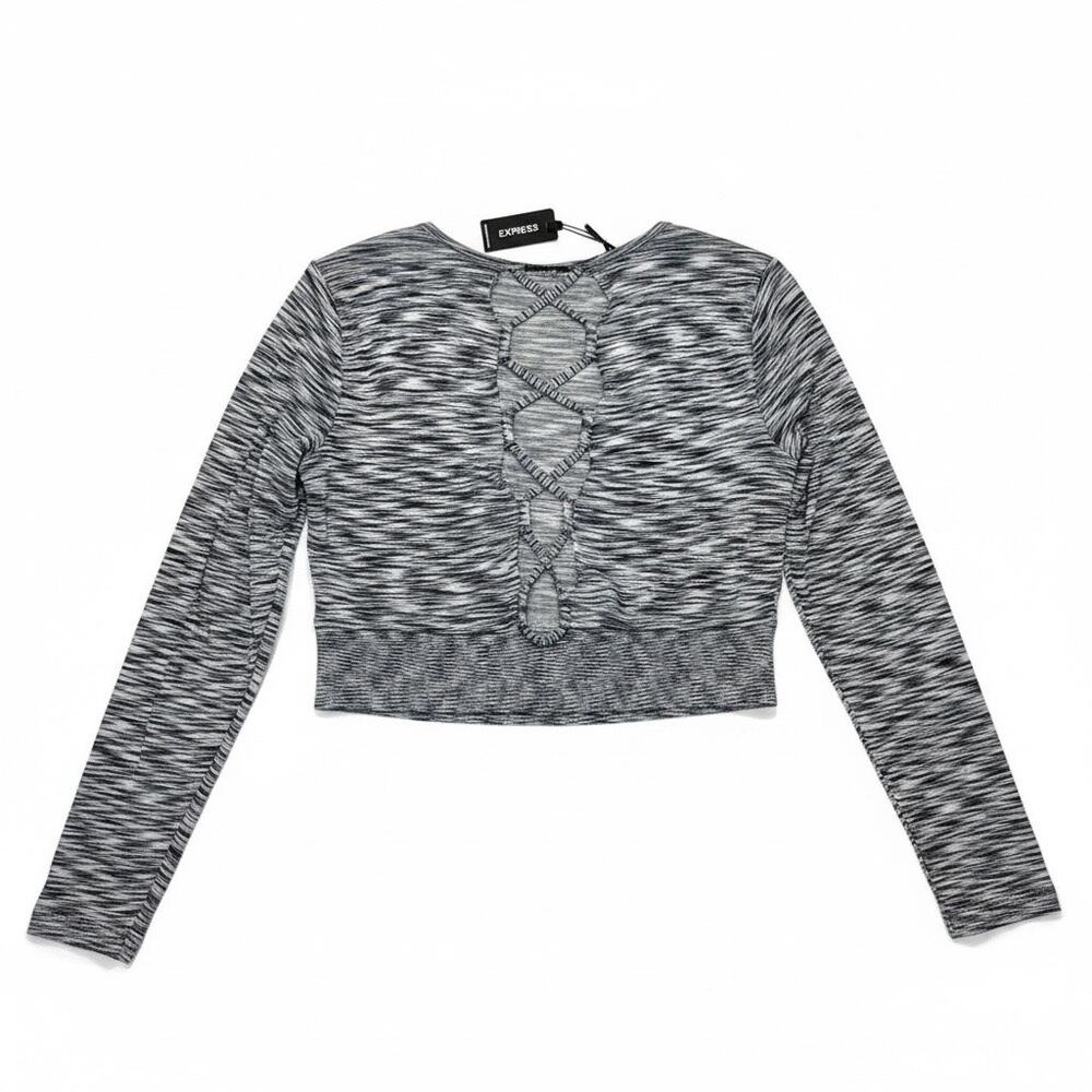 Y2K Express Sheer Crop Top Lace Up Back Space Dye Long Sleeve NWT Size XL